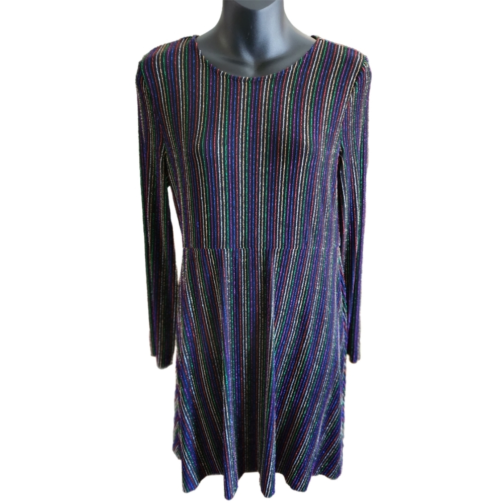 ZARA KNIT MULTI-COLORED METALLIC THREADS DESIGNER DRESS SIZE M - Picture 2 of 4